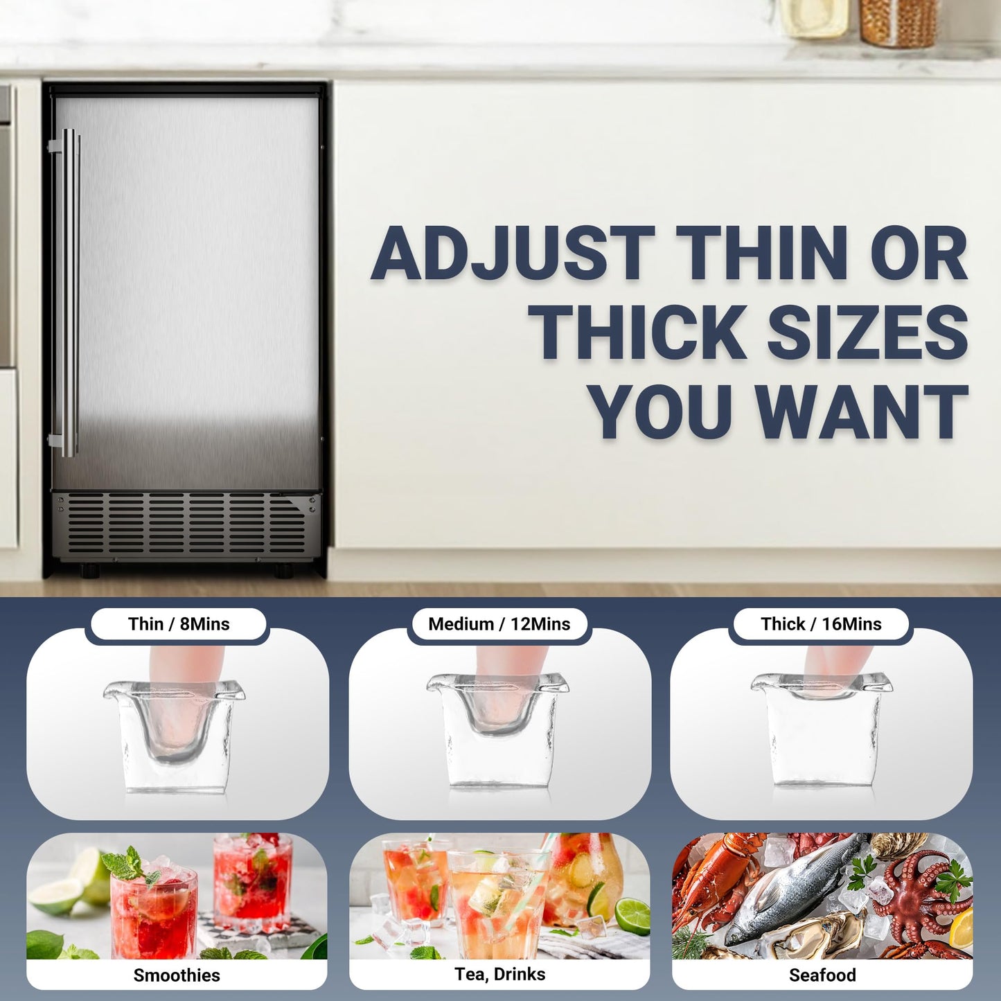 ICYGLEE Commercial Under Counter Ice Maker Machine with Drain Pump, 80Lbs/Day with 24lbs Storage, Auto-Cleaning, 24H Timer, Built-in Freestanding Ice Maker for Home/Commercial & Home Use. (Steel)