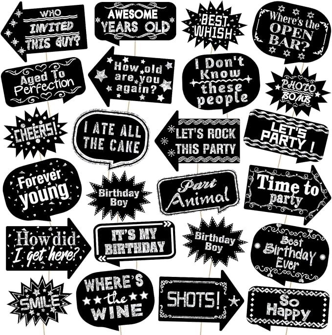 Outus 24 Pieces Photo Booth Props Birthday with Stick Happy Birthday Weddings Graduation Prom Bday Wedding New Year Party ...