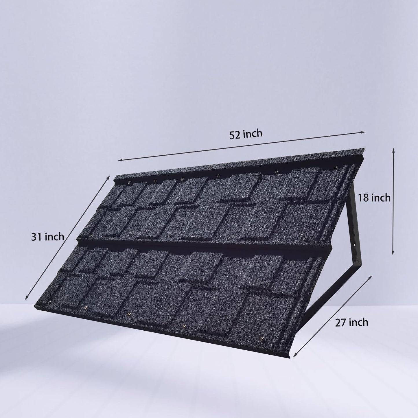 BIGalleons Fixed Metal Awnings 52 in W x 31 in H, Triangle Steel Frame with Tile Shaped Metal Awning for Door Entrance, Windows, Porches and Balconies (Black)