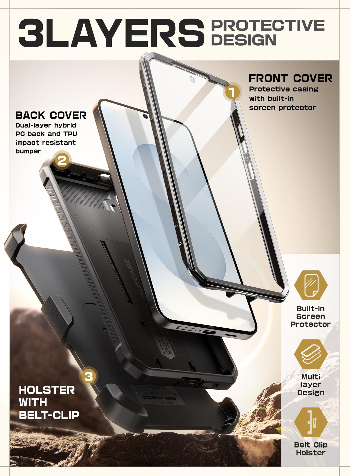 Supcase For Samsung Galaxy S25 Fe Case With Stand & Belt-Clip (Unicorn Beetle Pro), [Built-In Screen Protector] [Military-Grade