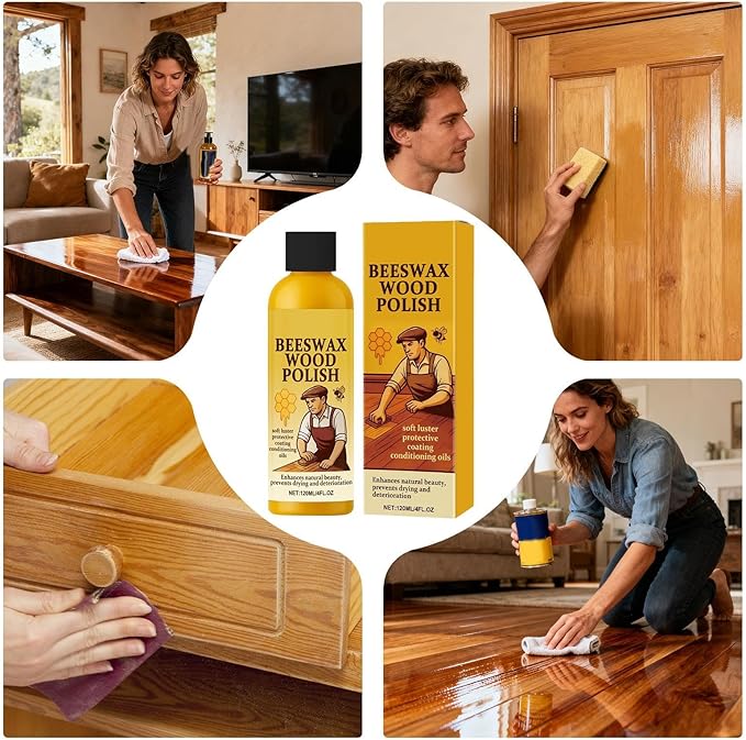 Beeswax Wood Polish, Natural Dust Removal Formula, 120ml, Wood Furniture Cleaner, Floor Polish And Cleaner, Restores And Protects Surfaces, For Bedrooms, Living Rooms, Dining Areas, or Apartments