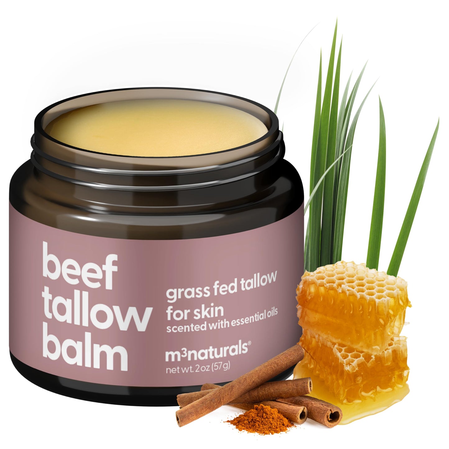 100% Grass Fed Beef Tallow for Skin, Body and Face | Moisturizing Honey Balm Scented with Cinnamon, Rosemary, Peppermint and Clo