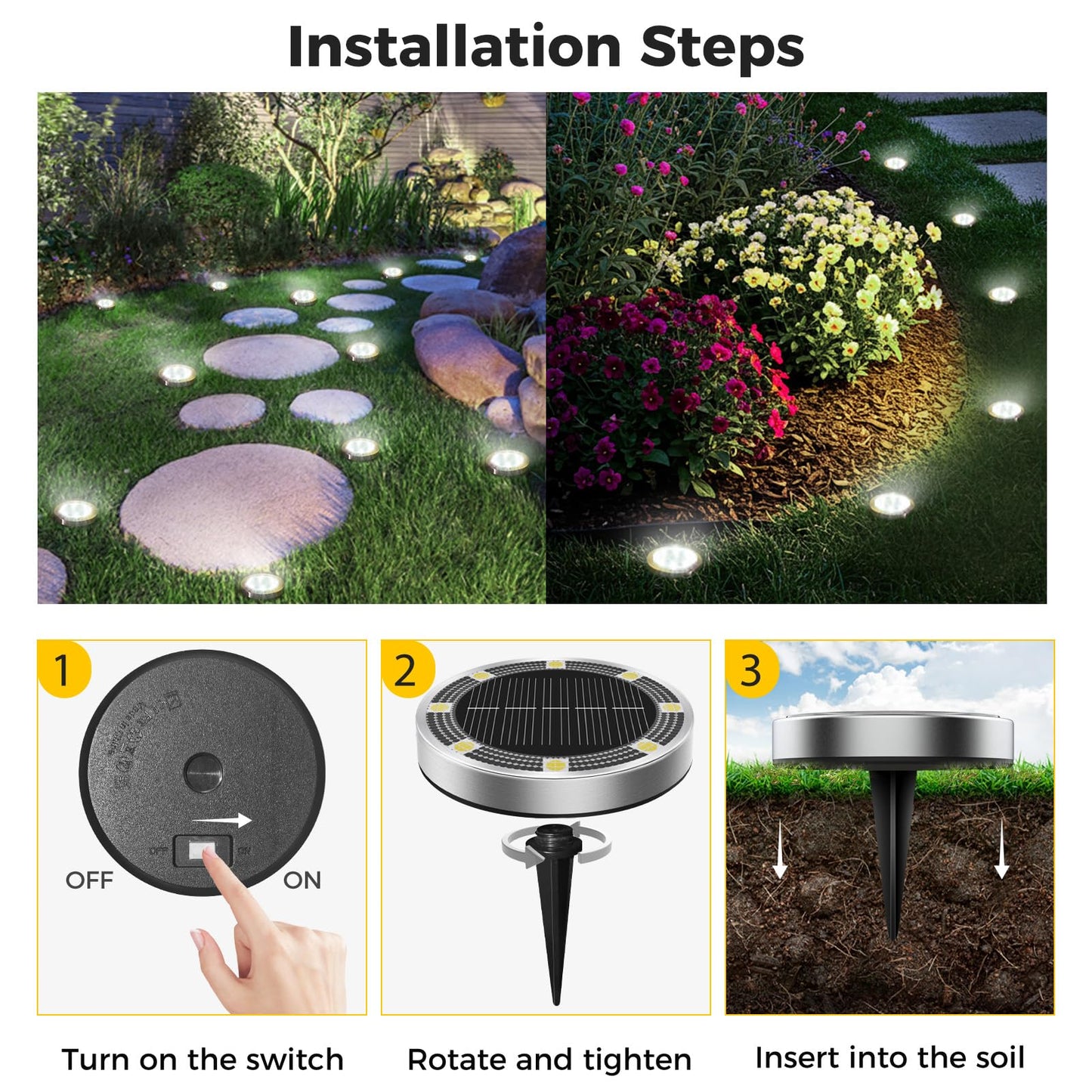inkgear 20 Pack Solar Ground Lights Outdoor, 8 LED Mini Flat Solar Disk Lights, IP65 Waterproof Anti-Rust Disc Light, Landscape Lighting for Garden Pathway Yard Walkway Driveway Lawn,Cool White