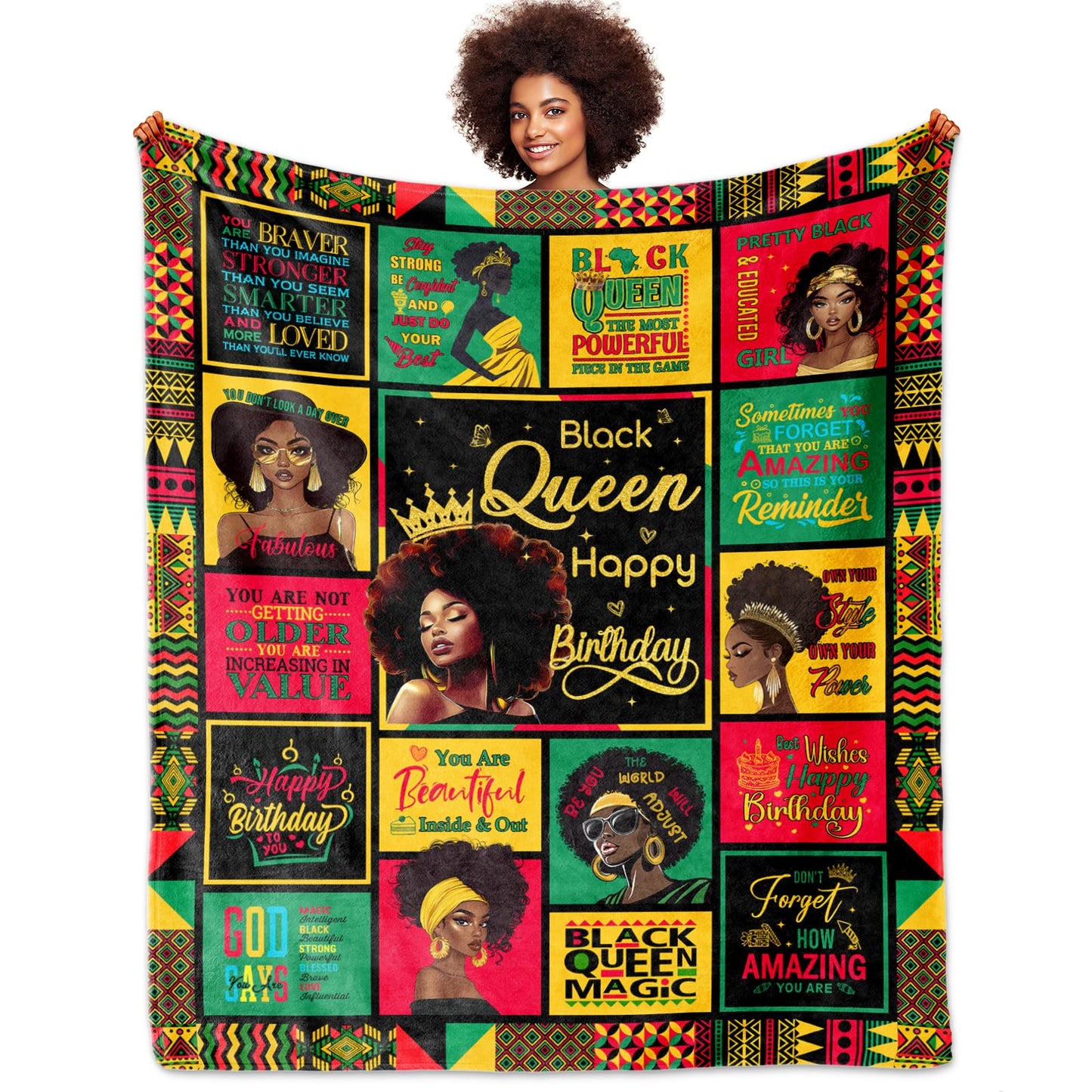 African American Birthday Gifts for Women, Birthday Black Lady Women Girl Positive Blanket 60"X50", Encouragement Inspirational Birthday Gifts, Afro Gifts Idea for Best Friend Healing Birthday Gifts