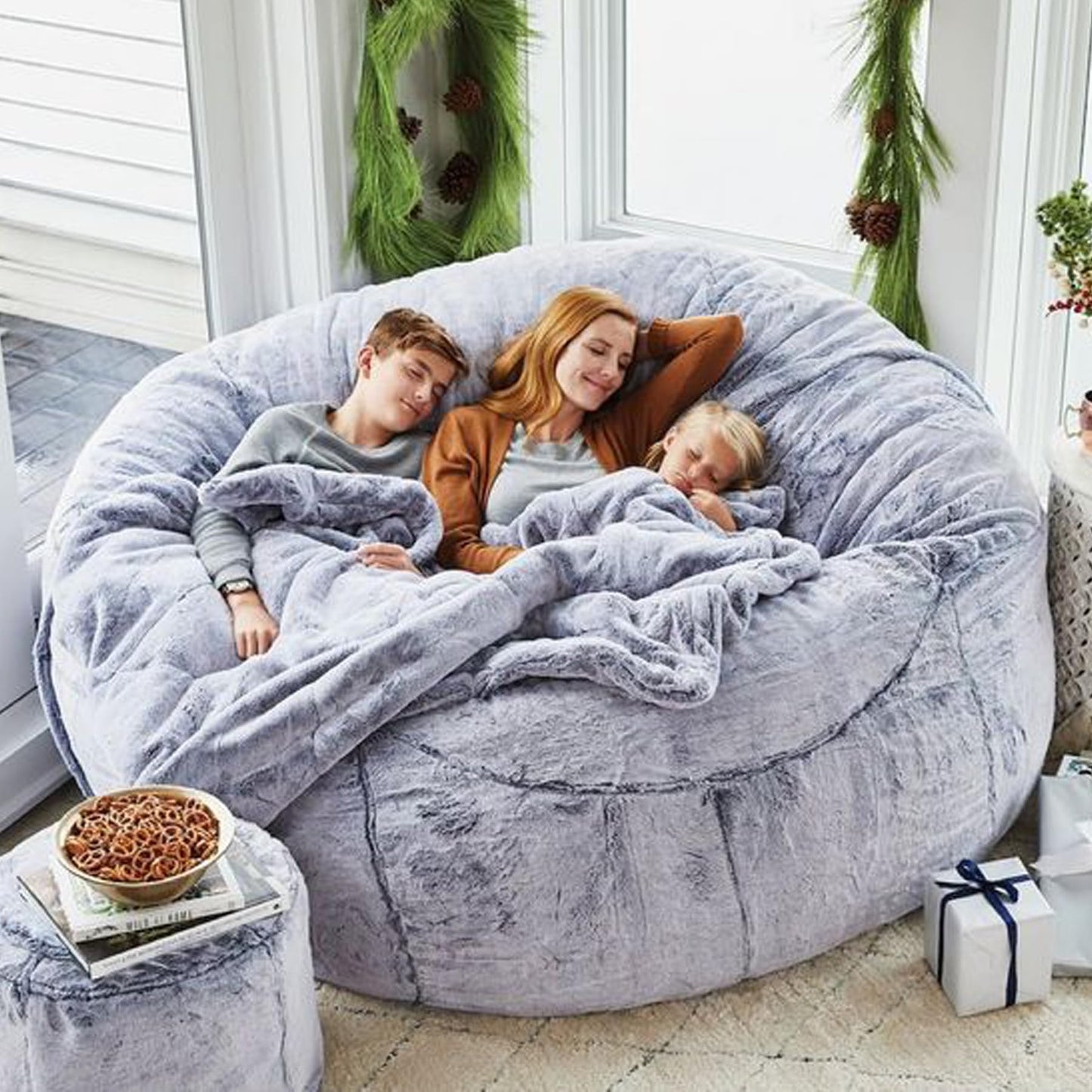 FANNIEHOME Big Beanbag Chair for Adults and Kids No Filling Comfy Cover for Lazy Sofa Bedroom Floor Chair, Dark Grey, 7FT