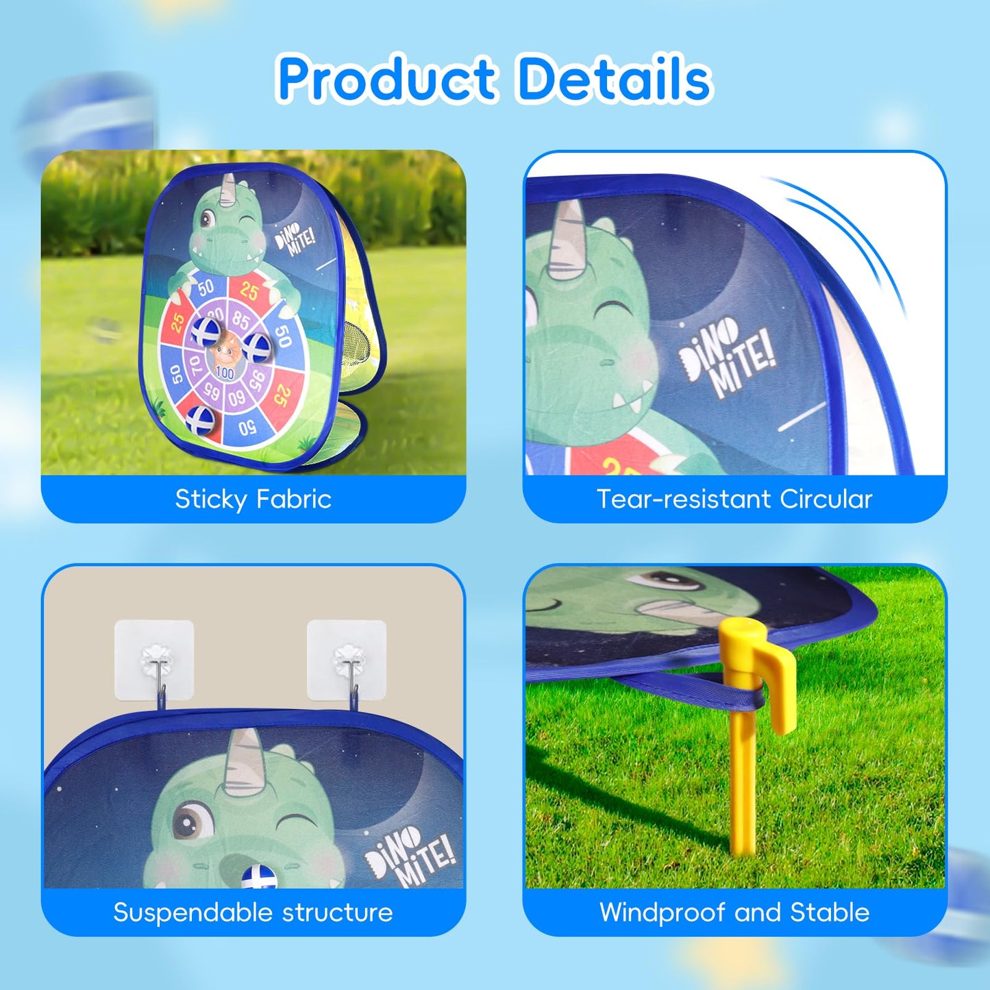 Bean Bag Toss Game for Kids - 5IN1 Kid Cornhole Toys Set, Over 3 Years Toddlers Children Outdoor/Indoor/Backyard Throwing Toy to Boys Girls Birthday/Family Party/Christmas/Easter Gift, Dinosaur