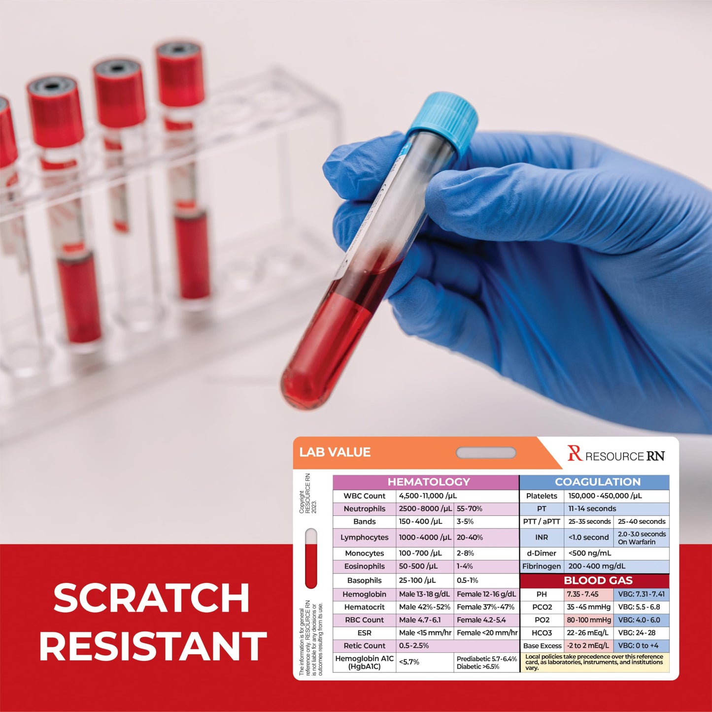 Lab Value Reference Card: Quick Clinical Guide, Fits Horizontal & Vertical Badge Reels