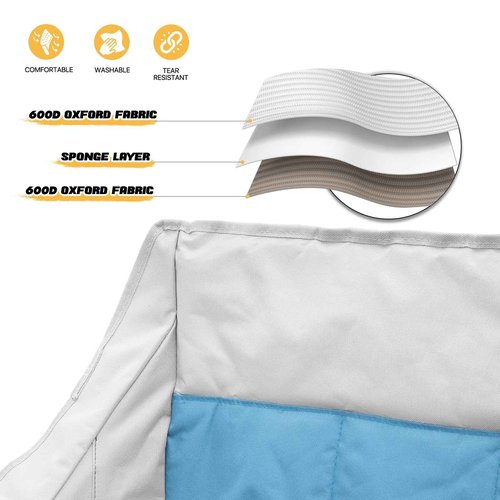 MoNiBloom Collapsible Double Camping Loveseat Chair Outdoor Beach Lawn Picnic Hiking Travel Portable Foldable Collapsible 2-Person Love Seat Camp Chair for Adults (Sky Blue and Light Gray)