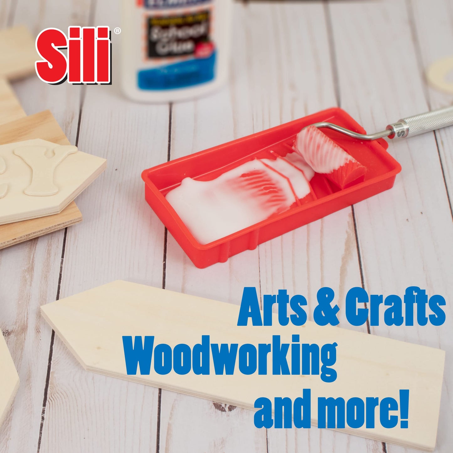 Sili Glue Roller With Silicone Application Tray For Arts Crafts Woodworking And Larger Glue Up Projects
