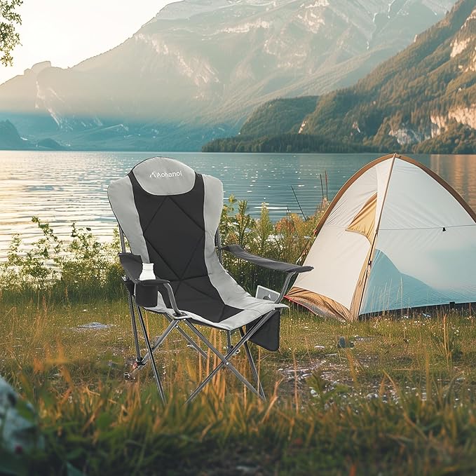 Aohanoi Camping Chairs, Portable 2 Pack Camp Chairs for Heavy People with Adjustable Angled Backrest, Outdoor Folding Camping Chairs for Outside Supports up to 350lbs, Carry Bag Included