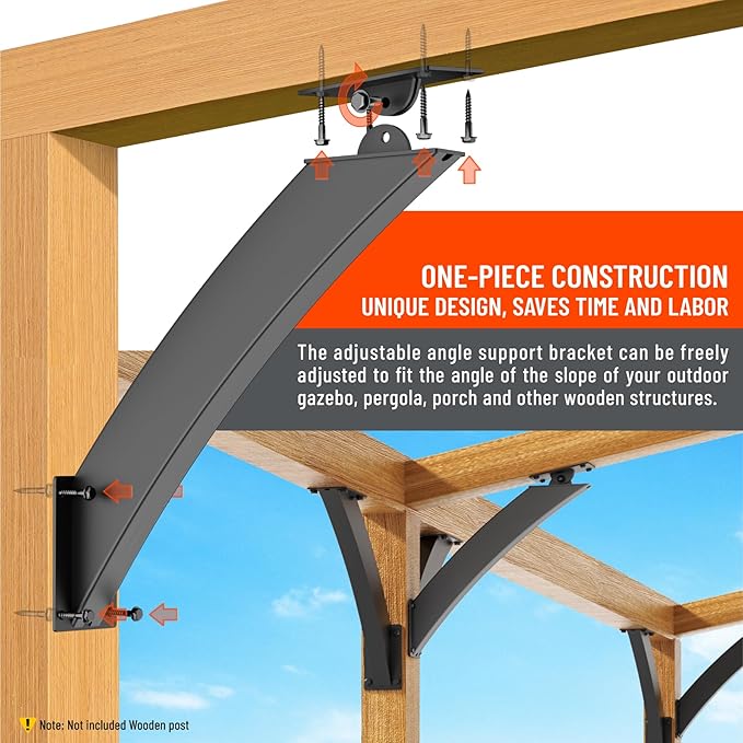Uphode Q235-Steel Integrated Arc 2''x4''(Actual Tube Dia: 1.5''x 3.2'') 45 Degree Adjustable Angle Support Pergola Brackets Heavy Duty 2Pack