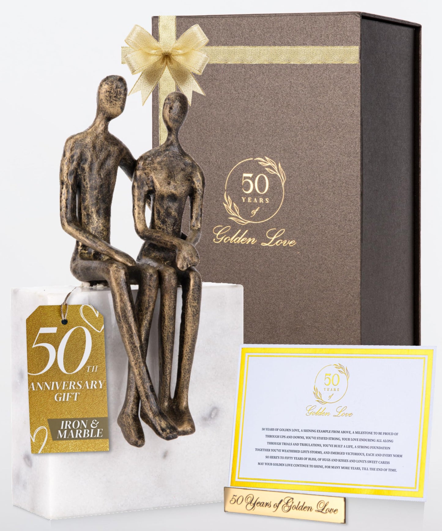 DCAPILLA 50th Wedding Anniversary Couple Gifts - Iron and Marble Sculpture - Gifts for 50th Wedding Anniversary for Parents or Friends - Includes Present Box, Engraved Plaque and Poem Card