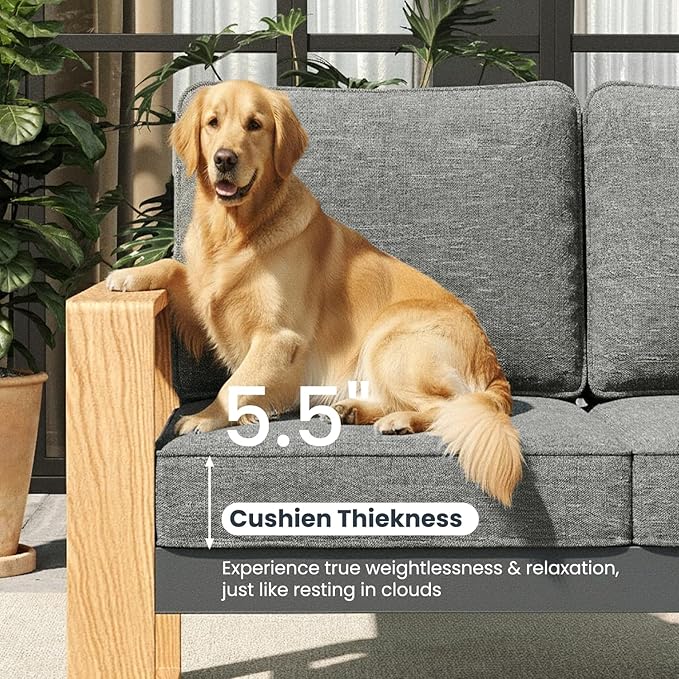 4 Pieces Aluminum Patio Furniture Set, Outdoor Conversation Sets with High Backrest Sofa and Fire Pit Table for Garden and Backyard