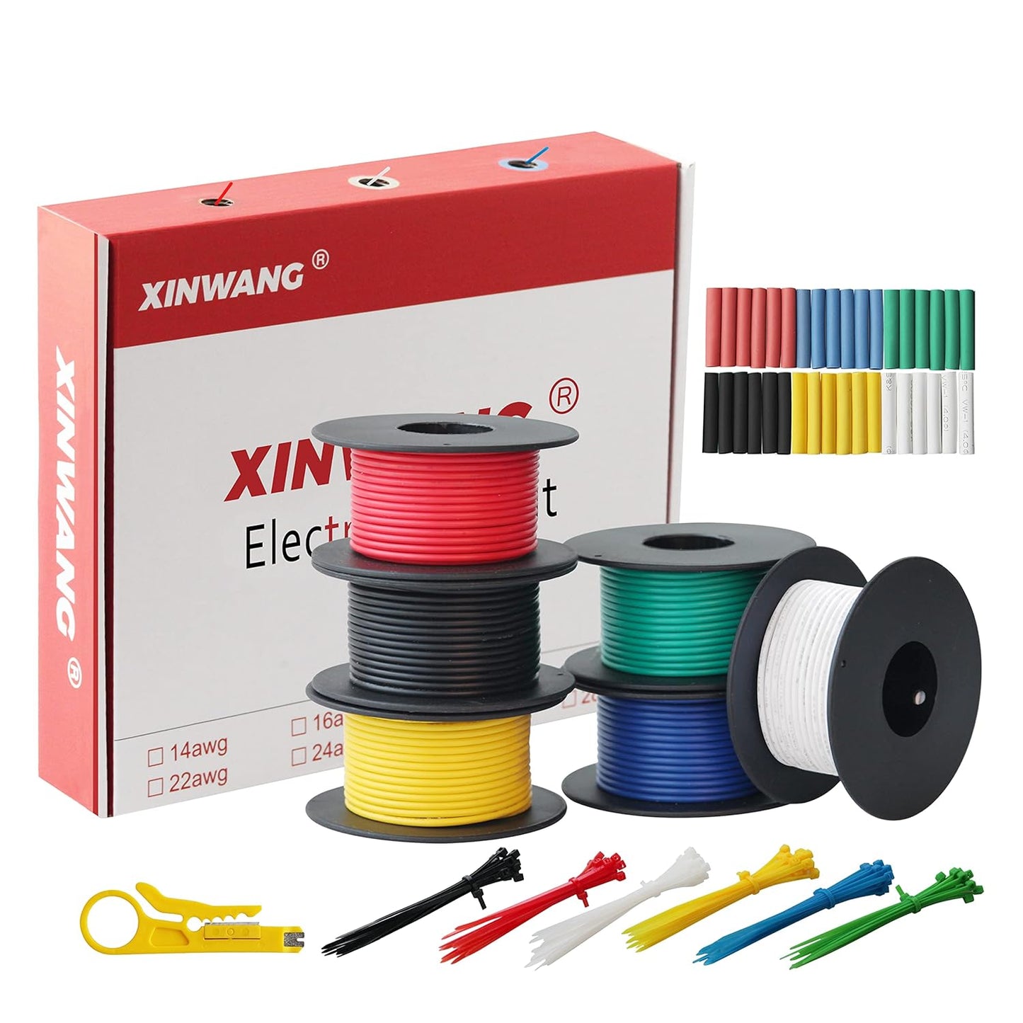 22 Gauge Electrical Wire,22 awg Wire-XINWANG 22 Gauge Stranded Tinned Copper Wire with PVC Insulation(OD:1.6 mm) 6 Colors,26ft Each, Hook Up Wire Kit