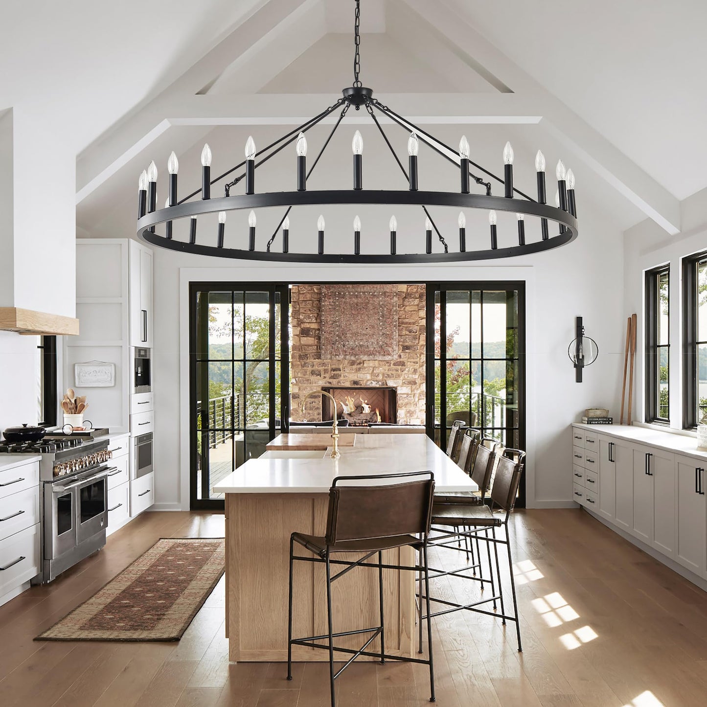 ZBMYRBZJ Large black wagon wheel chandelier 64 inch,30-Light Farmhouse wagon Wheel Chandeliers Round Industrial ceiling light fixtures for outdoor porch high ceilings Living Dining Room Foyer Entryway