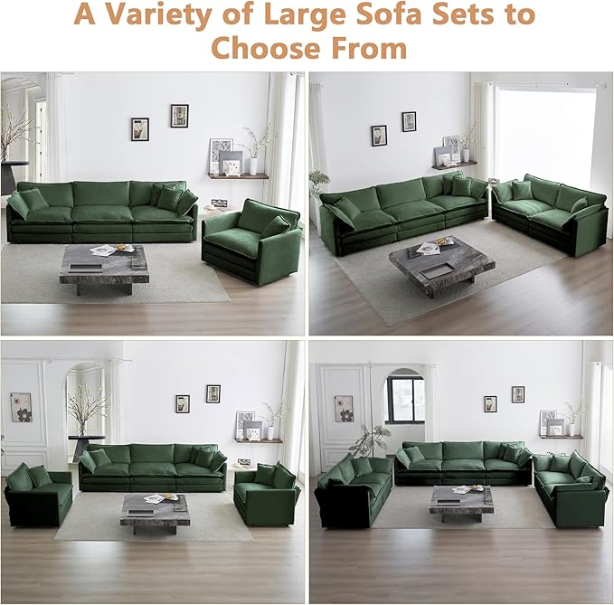 mikibama Luxury Modular Sectional Sofa, 111.5" Modern Chenille Comfy Cloud Couches for Living Room Office, 3 Seater Deep Sofa with 2 Armrest Pillows and 3 Toss Pillows, Evergreen
