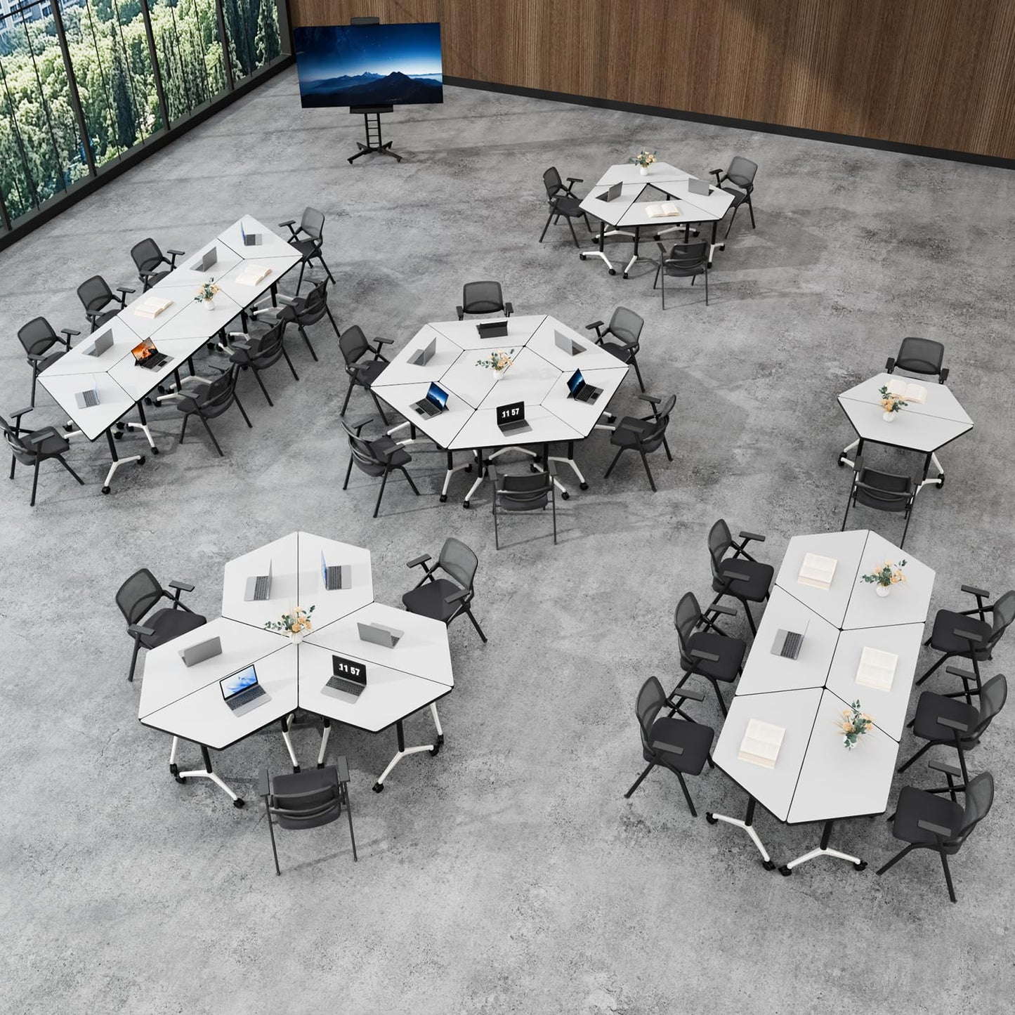 2 Pack Folding Conference Table,T-Shaped Conference Room Tables with Wheels, 47.2 in Modern Conference Table,Mobile Modular Seminar Meeting Desk for Classrooms,Office & Seminar (2, White)