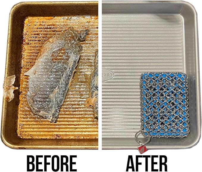 Knapp Made Combo Chainmail Cast Iron Scrubber with Silicone Core - Heavy Duty Rings and Fine Chainmail Rings -Premium Cast Iron Cleaner Chainmail Scrubber -Perfect for Cast Iron Cookware,Skillet,Woks