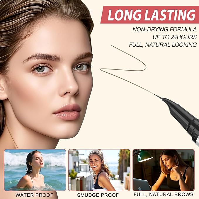 LAVONE Hair-Like Eyebrow Pen Makeup kit, Eyebrow Pencils for Women with Waterproof Microblading Eyebrow Pencil, Eyebrow Pomade, Eyeliner and Eyebrow Brush, Create Full, Natural Brows, Dark Brown