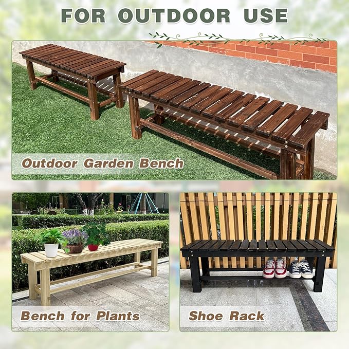 LSPYYDS Outdoor Garden Bench, 2-Person Wood Patio Bench Weatherproof Outdoor Backless Bench, Anti-Corrosion and Anti-Rust Garden Benches for Garden Lawn Porch Park Backyard (Black,35.5''/90cm)