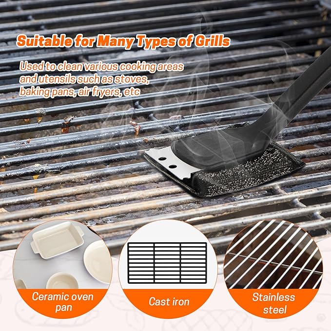 Grill Brush with Scraper Set 2 PCS Stainless Steel Wire Brush with Spatula and Bristle Free Steam Cleaner for BBQ Grill Cleaning Barbeque Grill Brushes