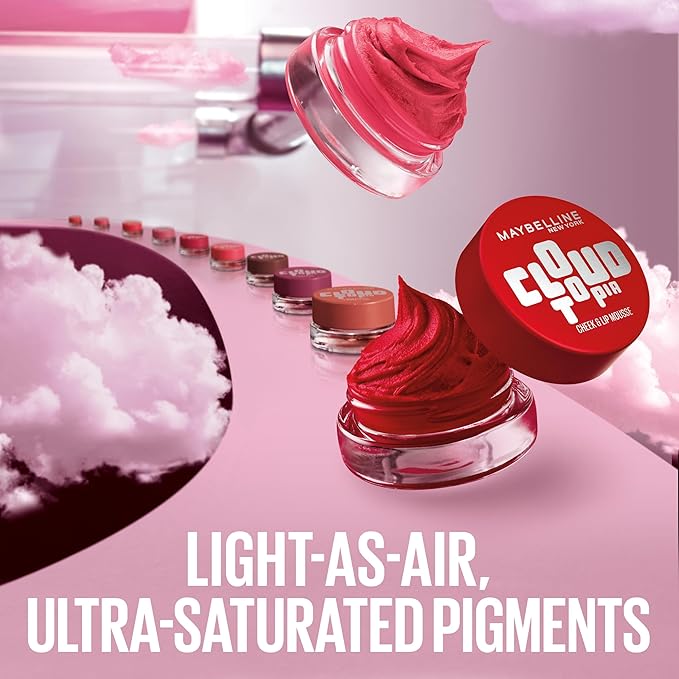 Maybelline Cloudtopia Blush for Cheeks and Lip Mousse, Ultra-Vivid, Pigmented Formula for Up to 14HR of Blush and Lip Makeup Color, Dreamy Dawn, 1 Count