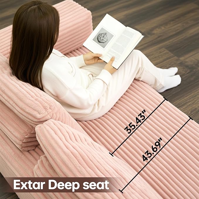 135.5" Cloud Sectional Couch,Boneless Corduroy Sofa for Living Room,Oversized U Shaped Sofa with Chaise,Deep Seat,No Assembly Required,Modular Sectional Sofa（Pink）