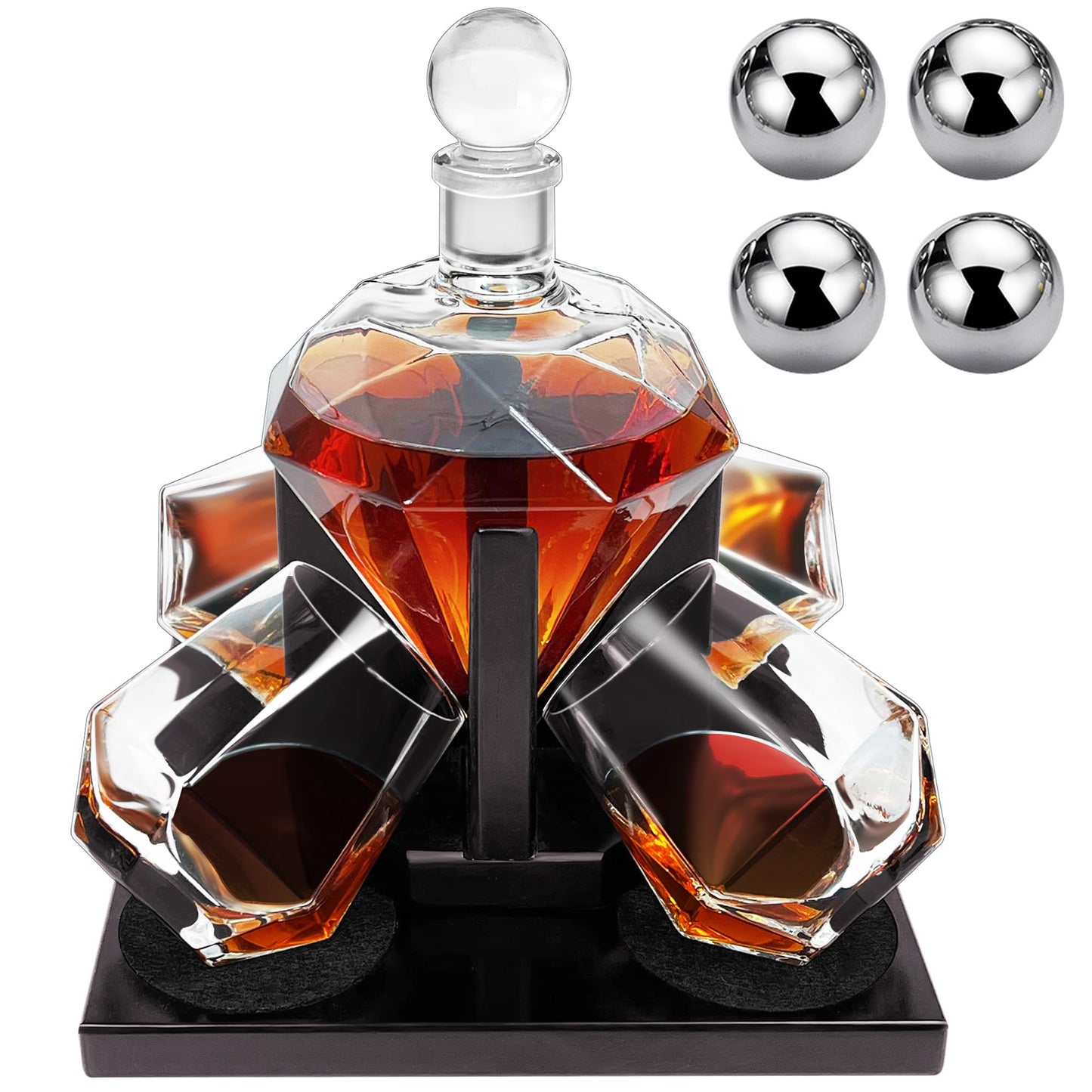 Montex Whiskey Decanter Set, Diamond Decanter Set with 4 Glasses 4 Whiskey Stones, Decanter Whiskey Set Gifts for Men