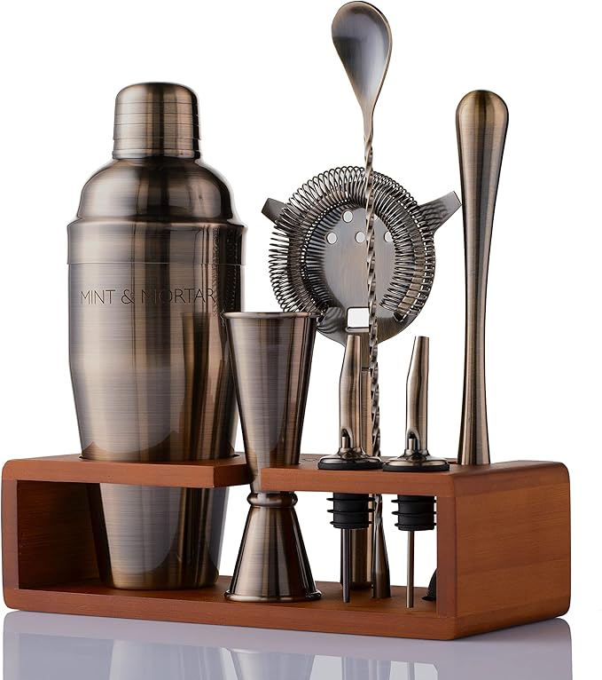 Mint & Mortar Cocktail Shaker Set, 7-Piece Bartender Kit with Stand, 24oz Martini Shaker Bottle Stainless Steel Bar Tools,...