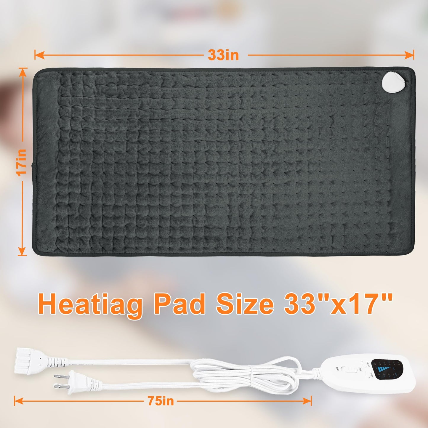 Deepsoon Heating Pad,Electric Heating Pads for Back,Neck,Abdomen,Moist Heating Pad for Shoulder,Knee,Arms,Legs,Dry/Moist Heat & Auto Shut Off,Christmas Gifts for Men and Women,Dark Gray,33x17 Inch