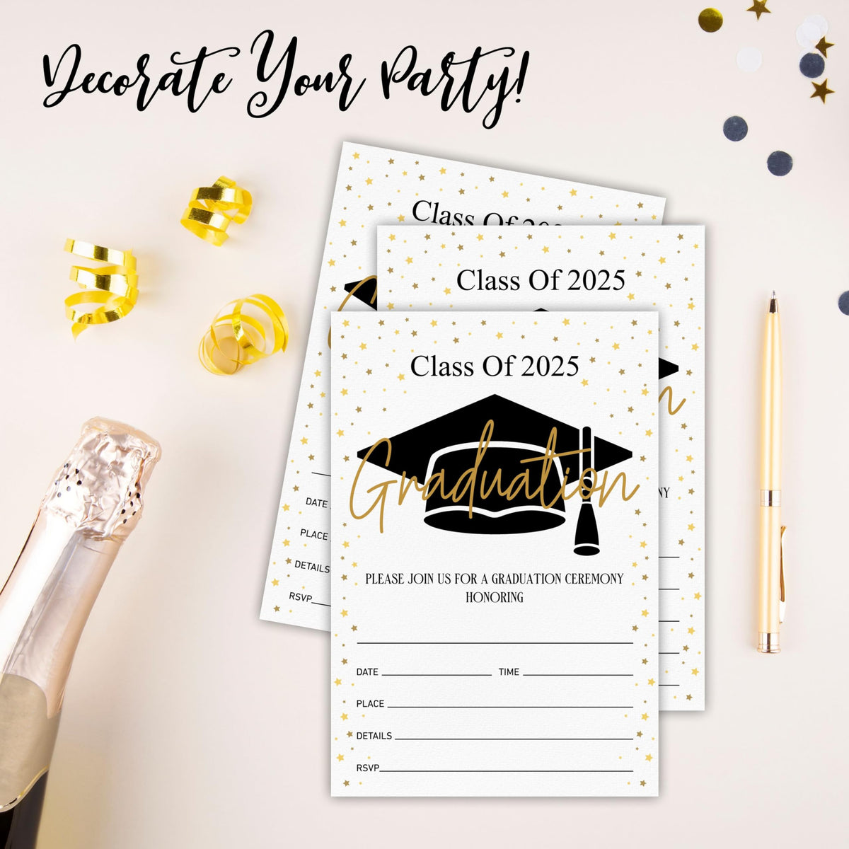 2025 Graduation Party Invitations - Class of 2025-20 Graduation Invitations with Envelopes, Shining Star Fill-In Invitation Cards for High School College Graduation Party Celebration Supplies - A08