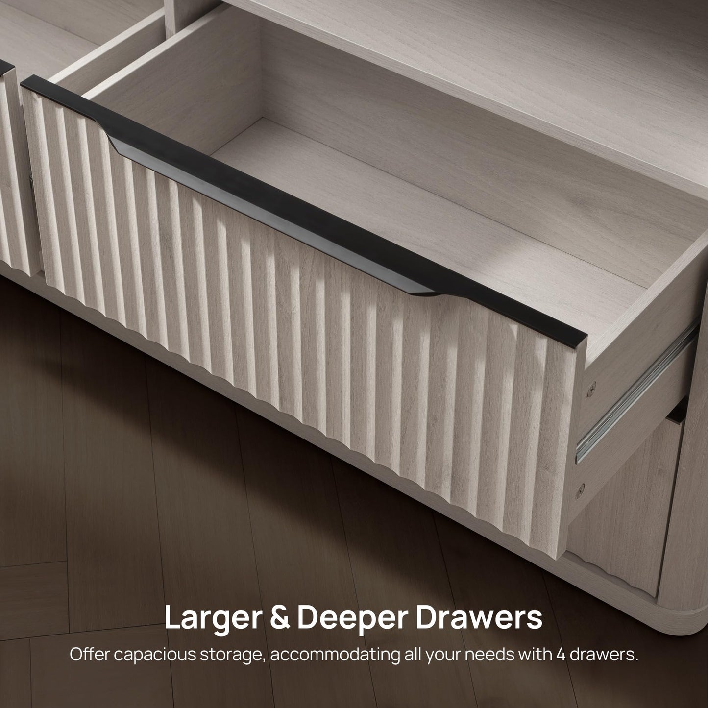 SICOTAS Dresser for Bedroom - Dressers & Chests of Drawers with 4 Drawers Large Modern Dresser for Closet with Open Shelf Fluted Wide TV Stand Clothes Closet Storage for Bedroom Hallway Entryway