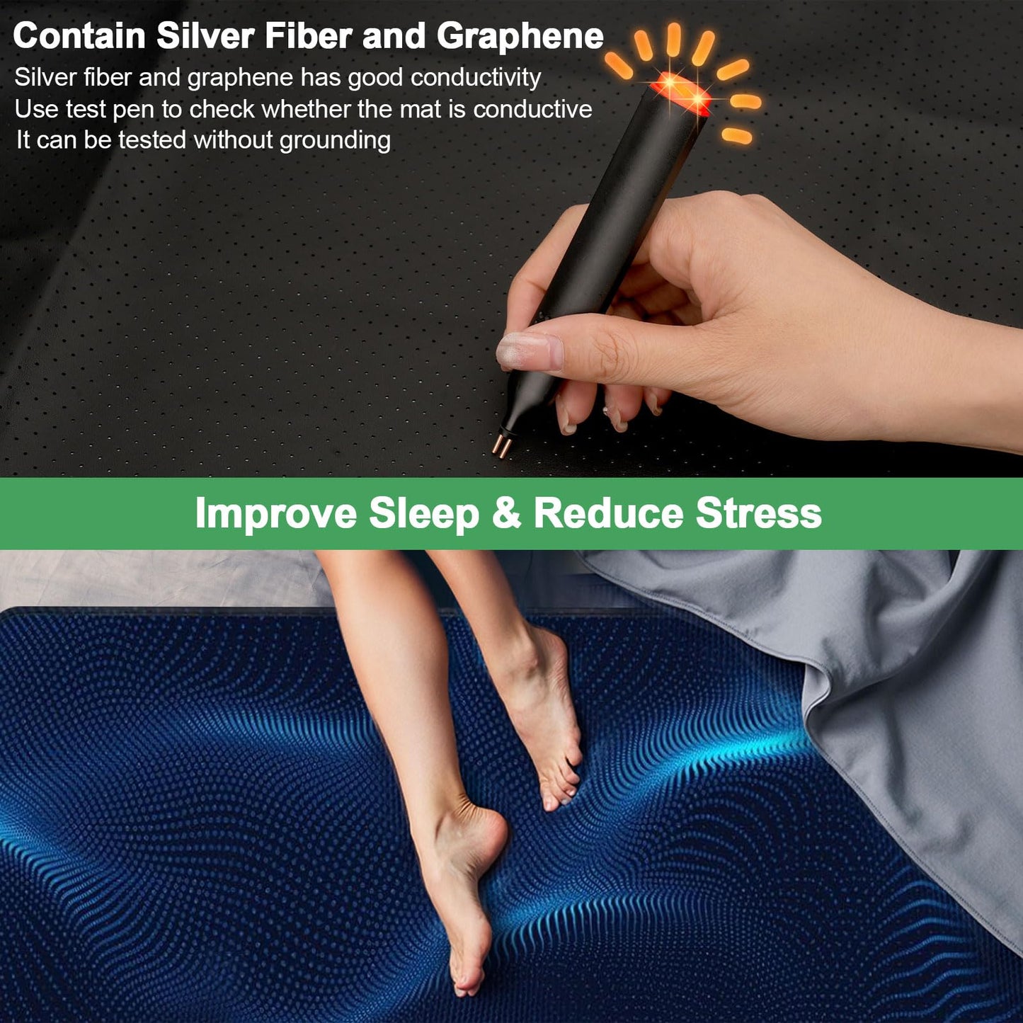 Knocoka Grounding Mat for Bed, Grounding Pad for Sleep, Grounding Mattress Pad with Cord for Stress Relief(Queen, 60"x27")