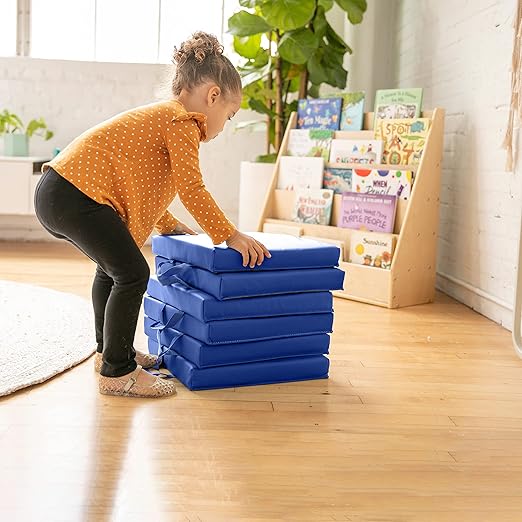 ECR4Kids SoftZone Floor Cushions, Square, Flexible Seating, Blue, 6-Piece