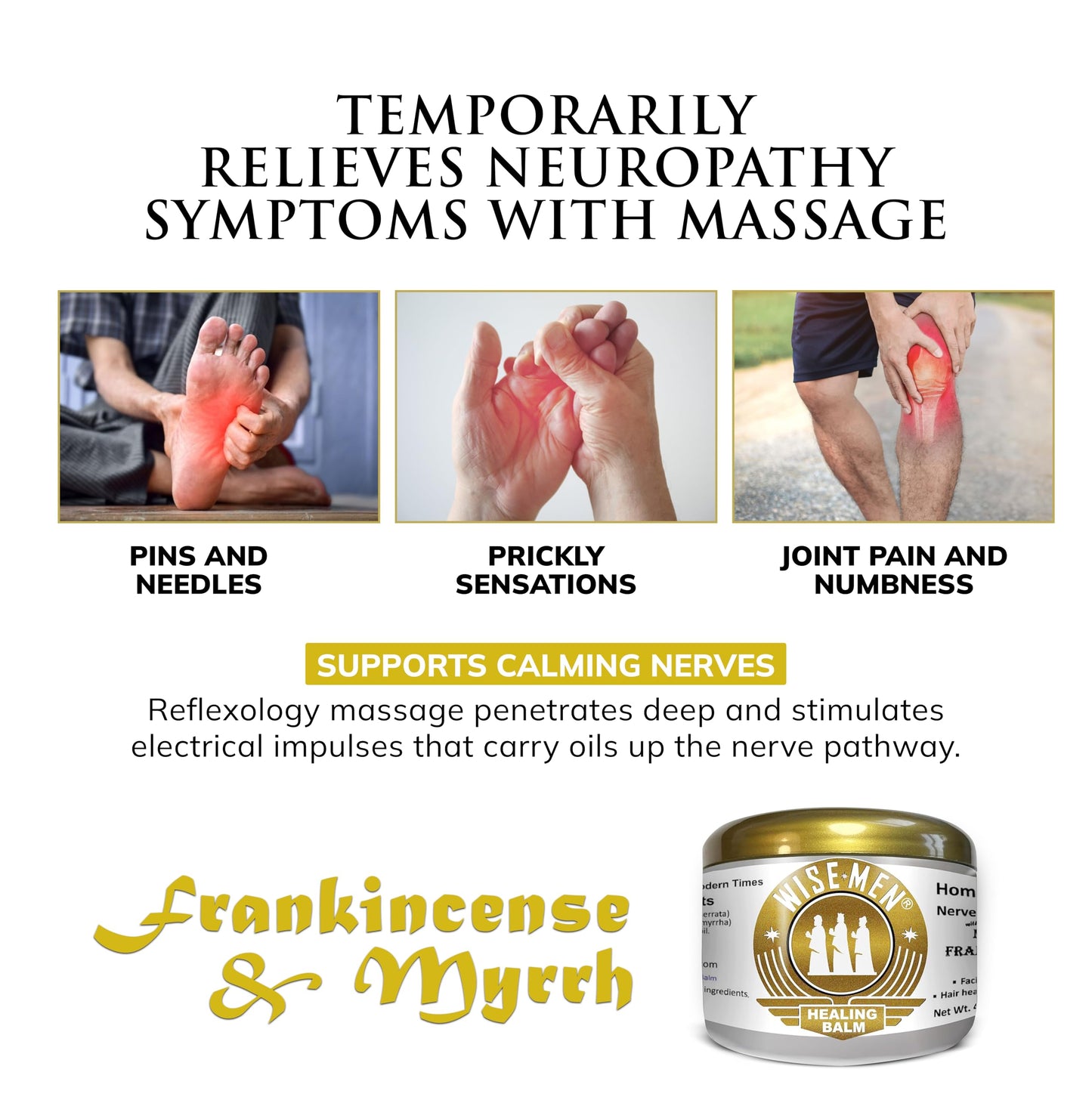 Wise Men Healing Balm with Myrrh and Frankincense Essential Oils for Neuropathy, Sciatica and Nerve Pain Massage and Skin Moisturizing (Pack of 2)