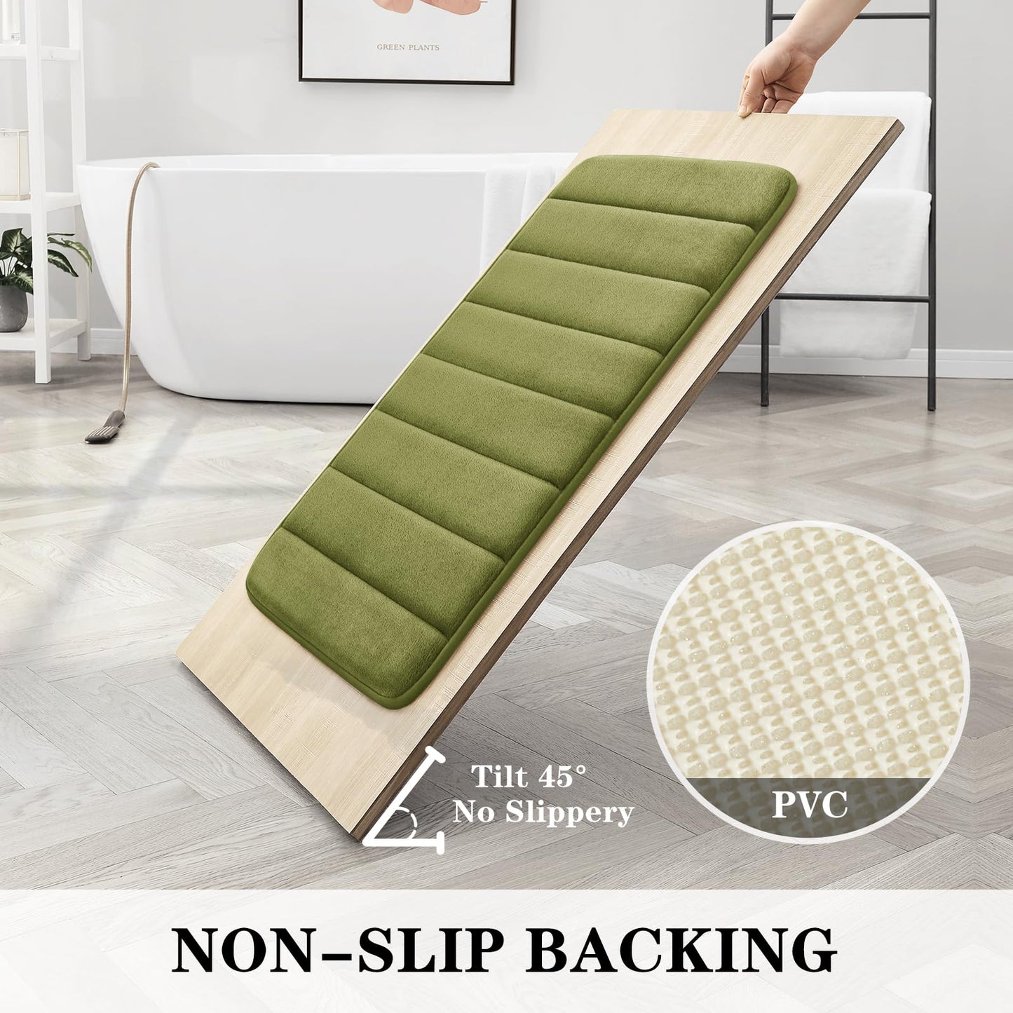 BYSURE Sage Green Memory Foam Bathroom Rug Set 3 Piece, Non Slip Extra Soft Absorbent Machine Washable Toilet Bath Toilet Mat (17"x24"+20"x32"+U Shape 20"x24")