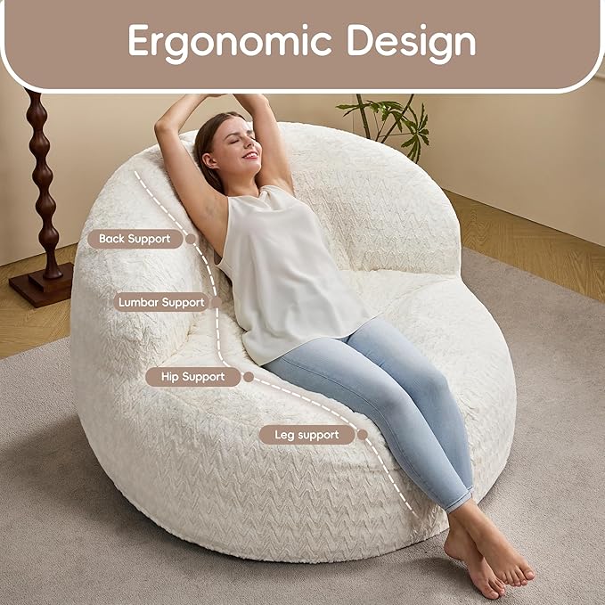 Hobestluk Bean Bag Chair Giant Bean Bag Chairs for Adults Big Bean Bag Chair with Memory Foam Filler Adults Large Beanbag with Faux Fur Cover for Bedroom (Chevron White,Oversize)