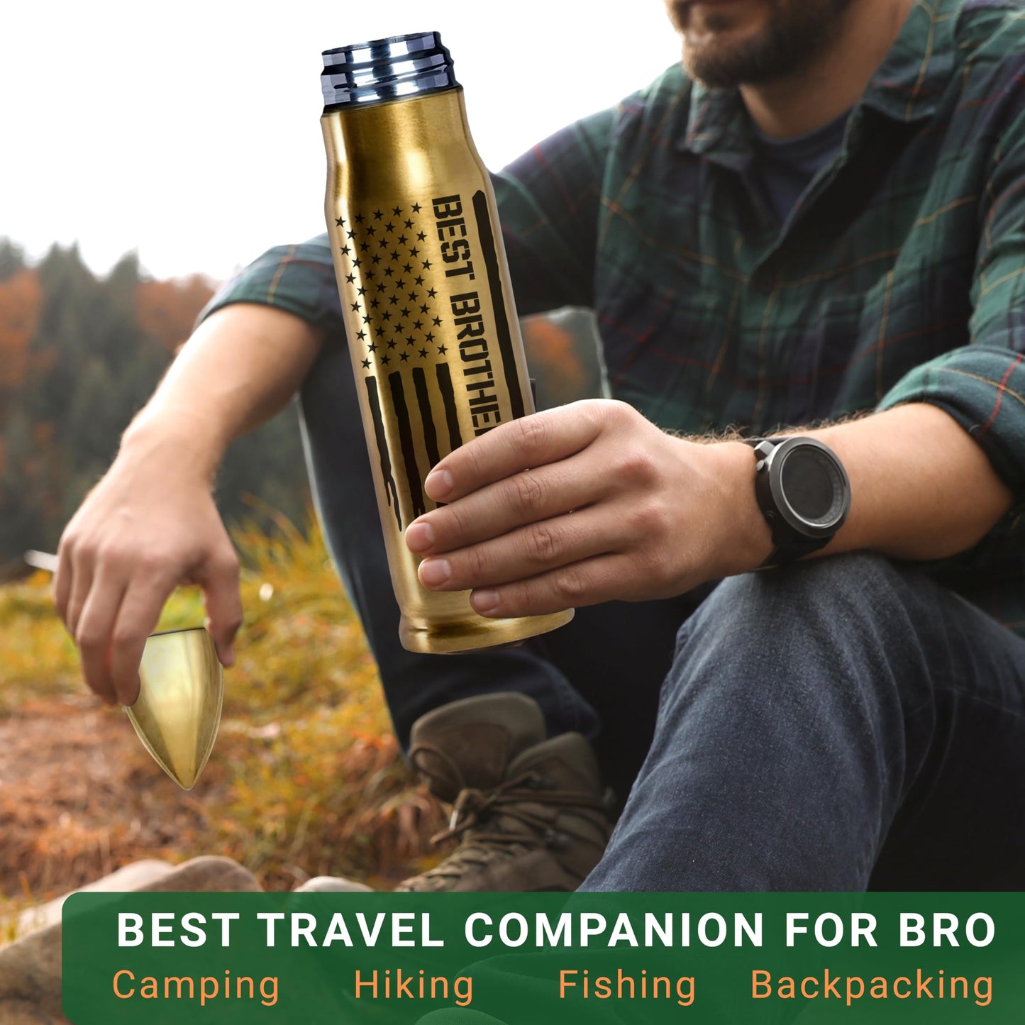 Gifts for Brother, Birthday Gifts from Sister - Best Brother Ever Bullet Tumbler 17Oz with Keychain, Gold Thermos Coffee Cup for Older Adult Bros, Funny Present for Wedding or Graduation