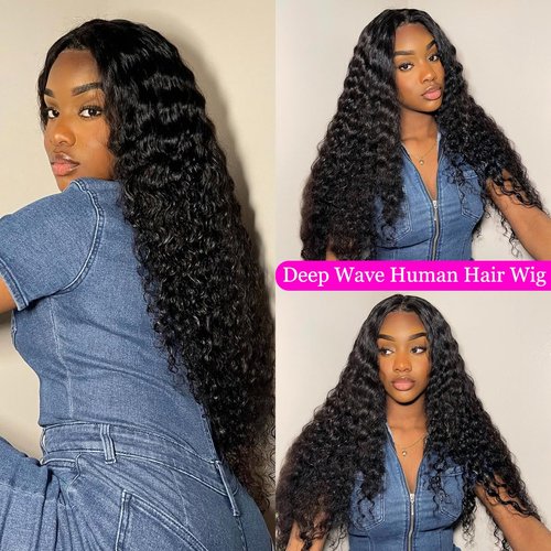 VANTELUVE Deep Wave Lace Front Wigs Human Hair Pre Plucked 200% Density 13x4 Deep Curly Frontal Wigs with Baby Hair for Black Women Natural Color 24inch