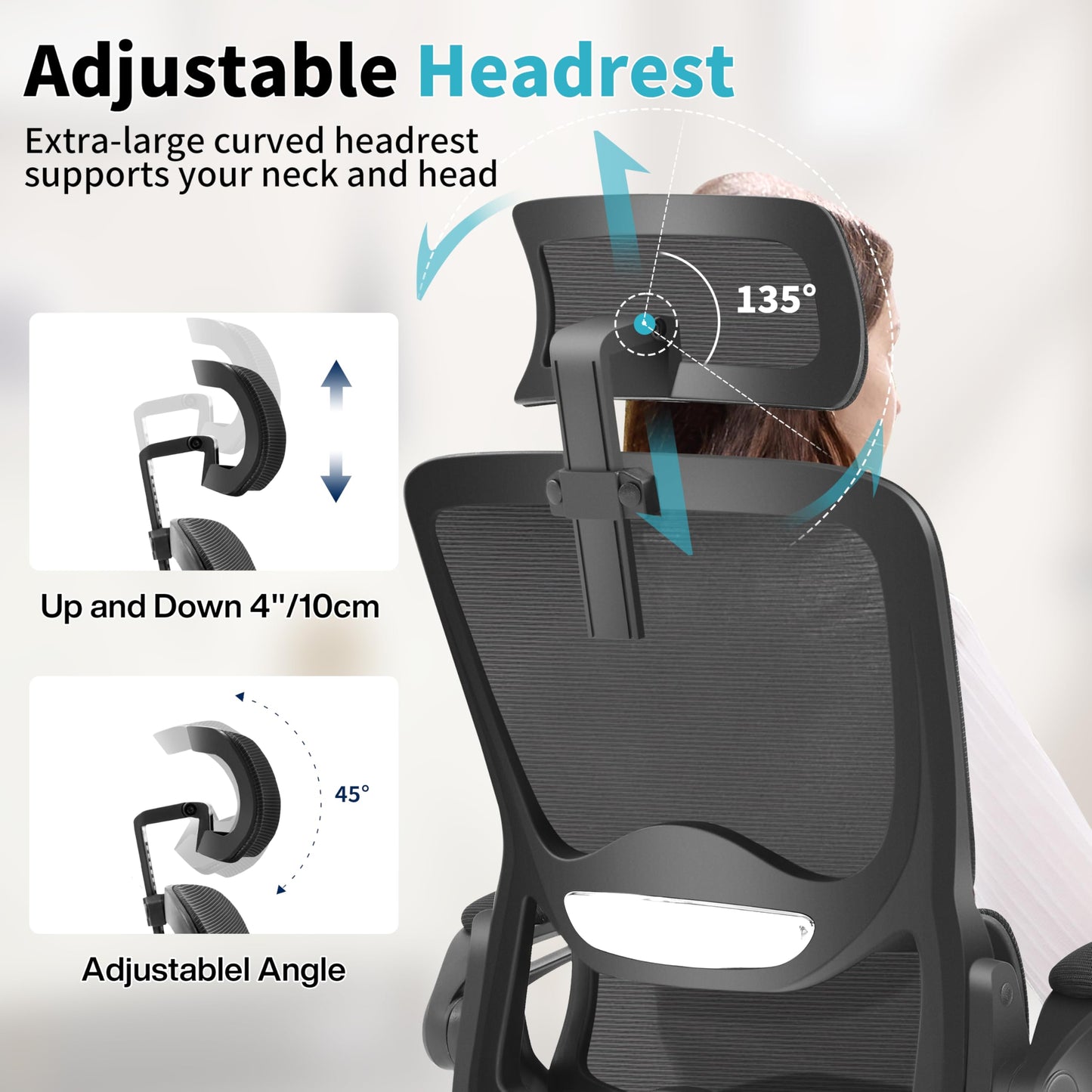 Nexthro Ergonomic Office Chair,Mesh Office Chair with Lumbar Support,High Back Desk Chair with Flip-up Arms,400 lbs Big and Tall Computer Chair with Headrest,Comfy Desk Chairs