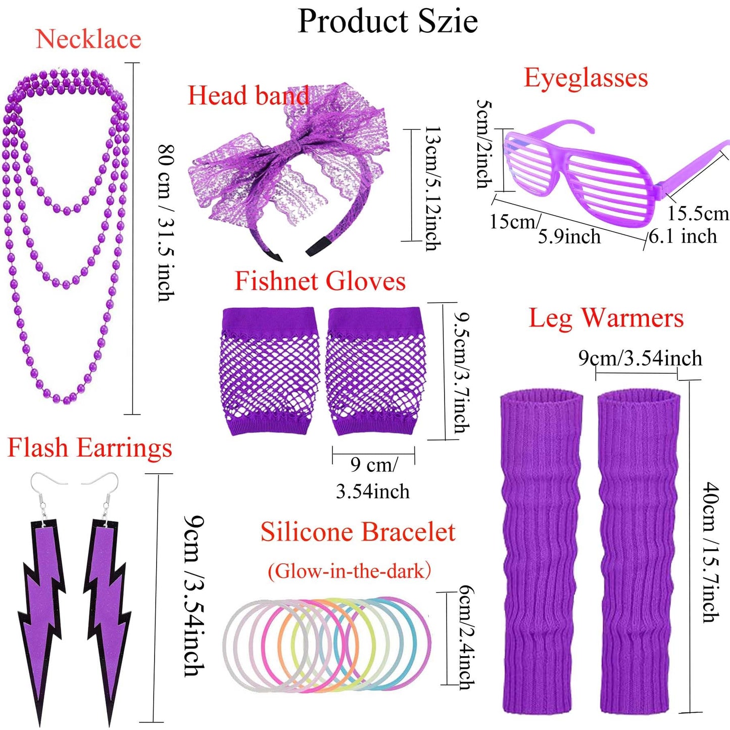 GDXINYES 22 Pieces Halloween Women 80s Costume Accessories Set 80s Cosplay costume for women 1980s outfits 80's costume outfits (Purple+Black Leggings 3XL)