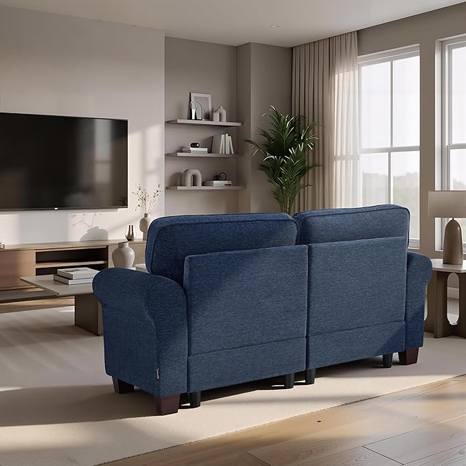 MCombo 67.7" Loveseat Sofa, 2-Seater Small Couch for Small Spaces, Classic Rolled Arm Upholstered Sofa with Solid Wood Legs for Living Room, Removable Cover, Chenille Fabric VE730 (Navy Blue)