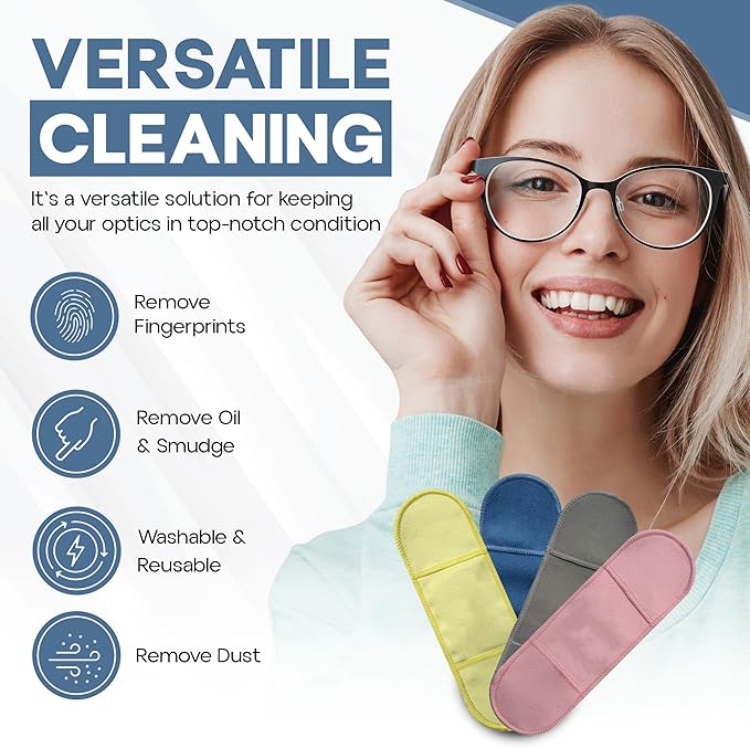 Eyeglass Cleaning Cloth, 4 Pack, Eyeglass Cleaning Wipes, Lens Wipes for Eyeglasses, Eye Glasses Cleaner Wipes, Eye Glass Clean Cloths, Eye Glasses Cleaner Cloth (Pink/Yellow)