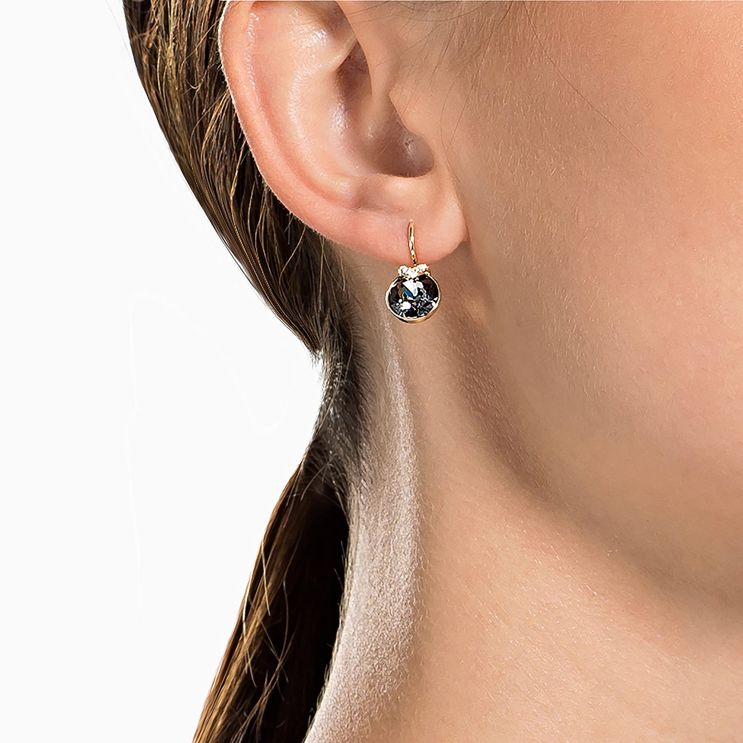 SWAROVSKI Pierced Earrings, Gray with V-Shaped Crystal Pav   Accent on Rose-Gold Tone Finish Setting, Part of the Bella Collecti