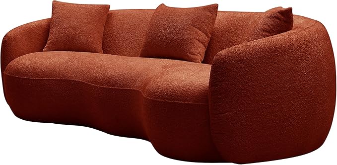 KEIKI 94" Boucle Half Moon Curved Sectional Sofa with 3 Throw Pillows, Modern 4-Seater Teddy Fleece Leisure Couch with Curved Backrest, Easy Assembly, for Living Room, Bedroom, Brown