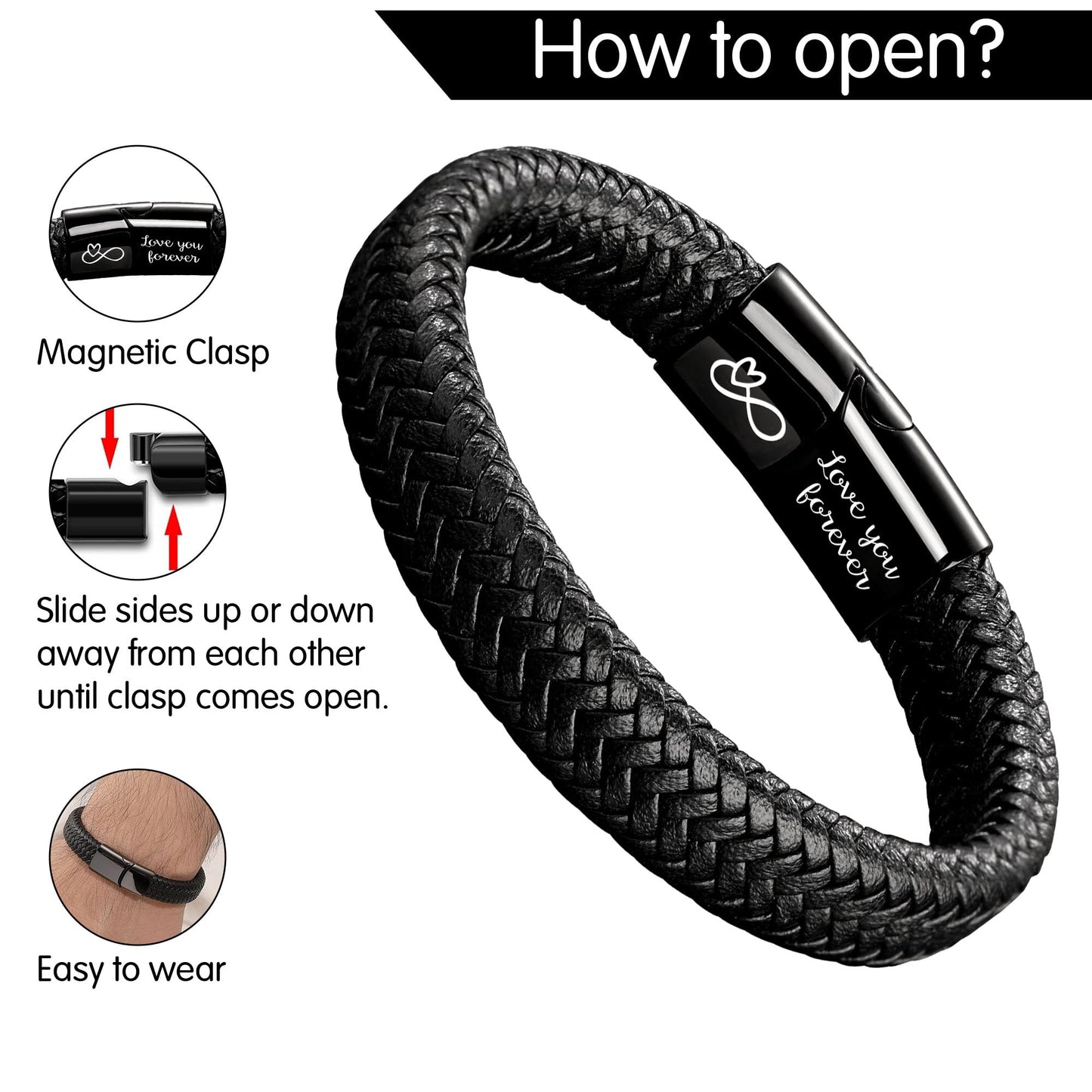 Btysun Boyfriend Gifts Cool Leather Bracelets for Men I Love You Gifts for Him Infinity Mens Bracelet Braidad Black Fathers Day Birthday Gift for Boyfriend Birthday Anniversary Jewelry