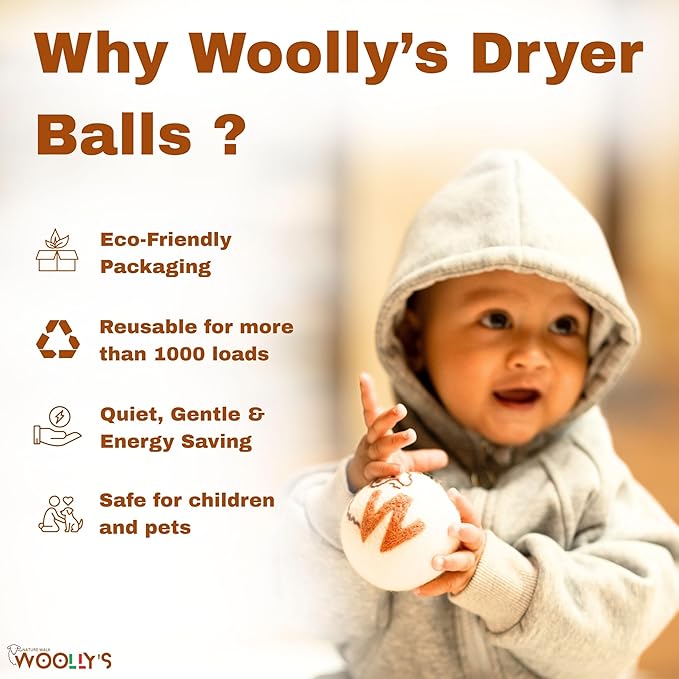 Woolly’s Wool Dryer Balls (Pack Of 3) | 100% Pure New Zealand Wool | Reduces Drying Time up to 40% | Chemical-Free Fabric Softener
