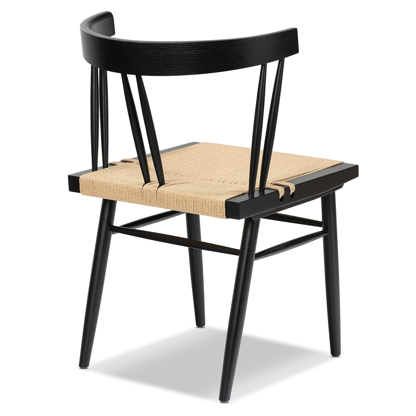 Poly & BARK Ferrara Dining Chair – 18” Seat Height, Solid Ash Wood Frame, Handwoven Hemp Cord Seat, Mid-Century Modern Design, Black Finish