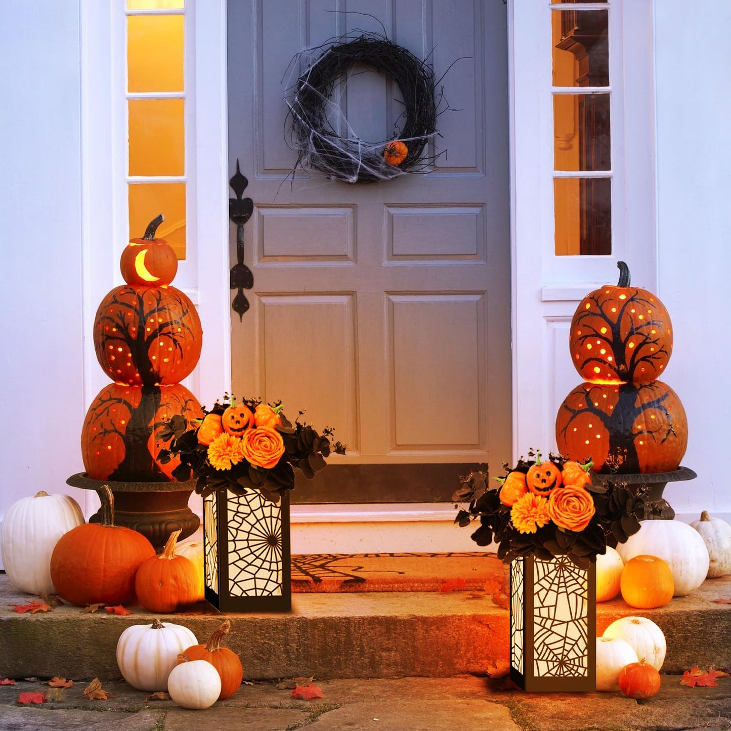 Halloween Party Decoration 4 Pcs Halloween Table Centerpieces Boxes Spider Web Paper Lantern Boxes Halloween Goodie Bag Candy Boxes for Table Decoration Halloween Birthday Party Supplies 5x5x9.5in