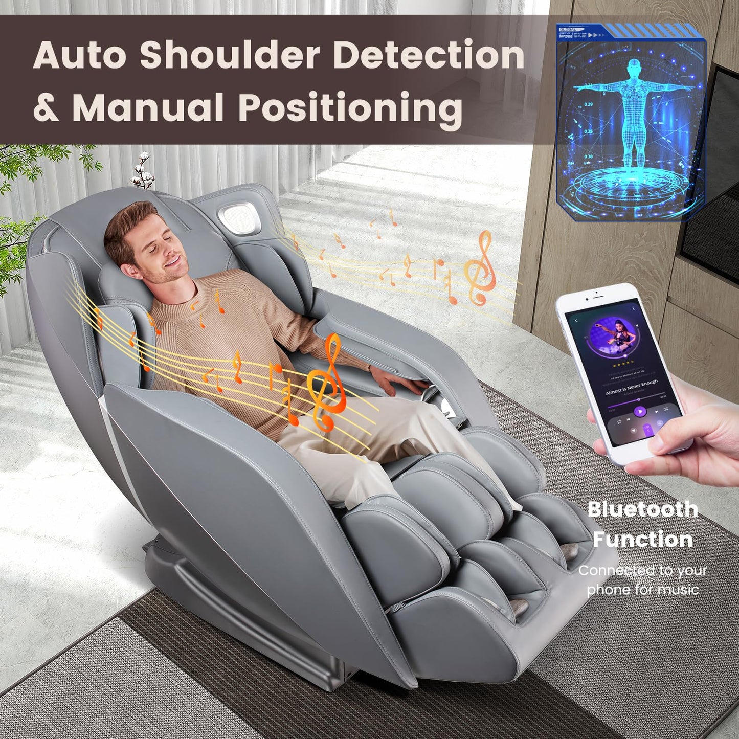 Giantex Full Body Massage Chair, Zero Gravity Recliner Chair with SL Track, Airbags, Foot Rollers, Shoulder Detection, Heating, Bluetooth, 12 Modes, Voice Control, Assembly-Free